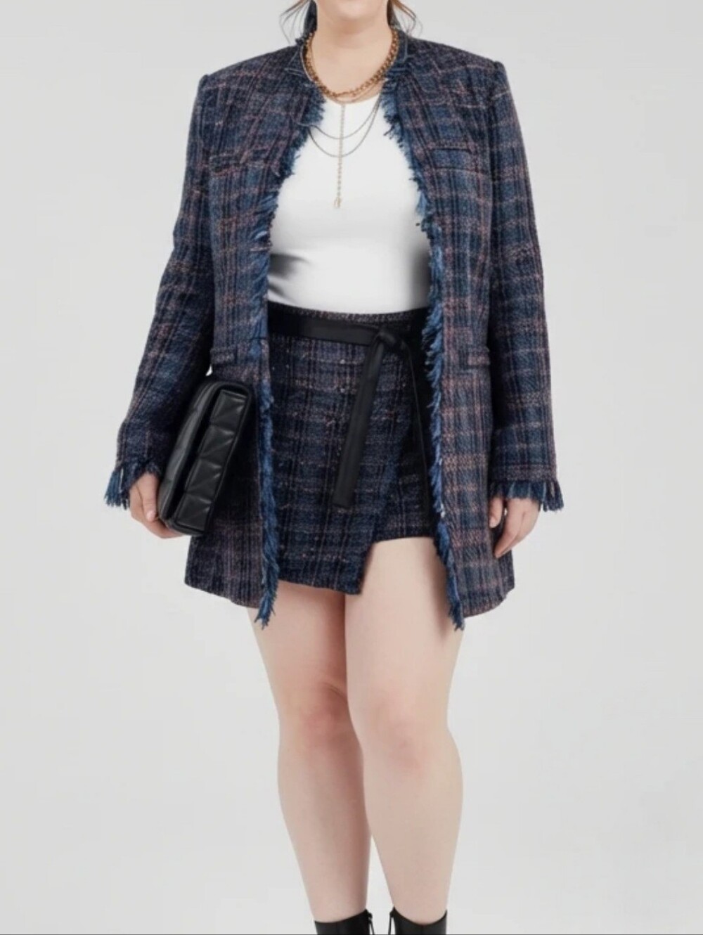 โจ๏ธVENUS Plaid Tweed Fringe Blazer | Plus Size 20โจ๏ธ